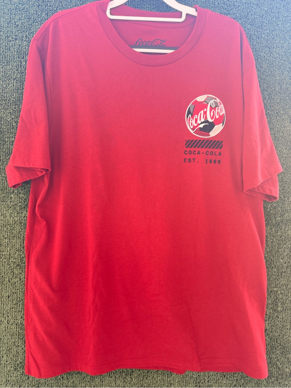 Coca Cola Men's Red Logo Tee with Soccer ball Embroidered NWT